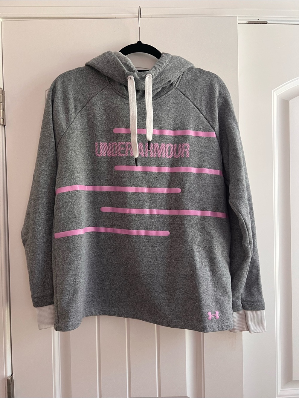 Under Armour Threadborne Fleece Hoodie Womens Medium Gray Pink Striped